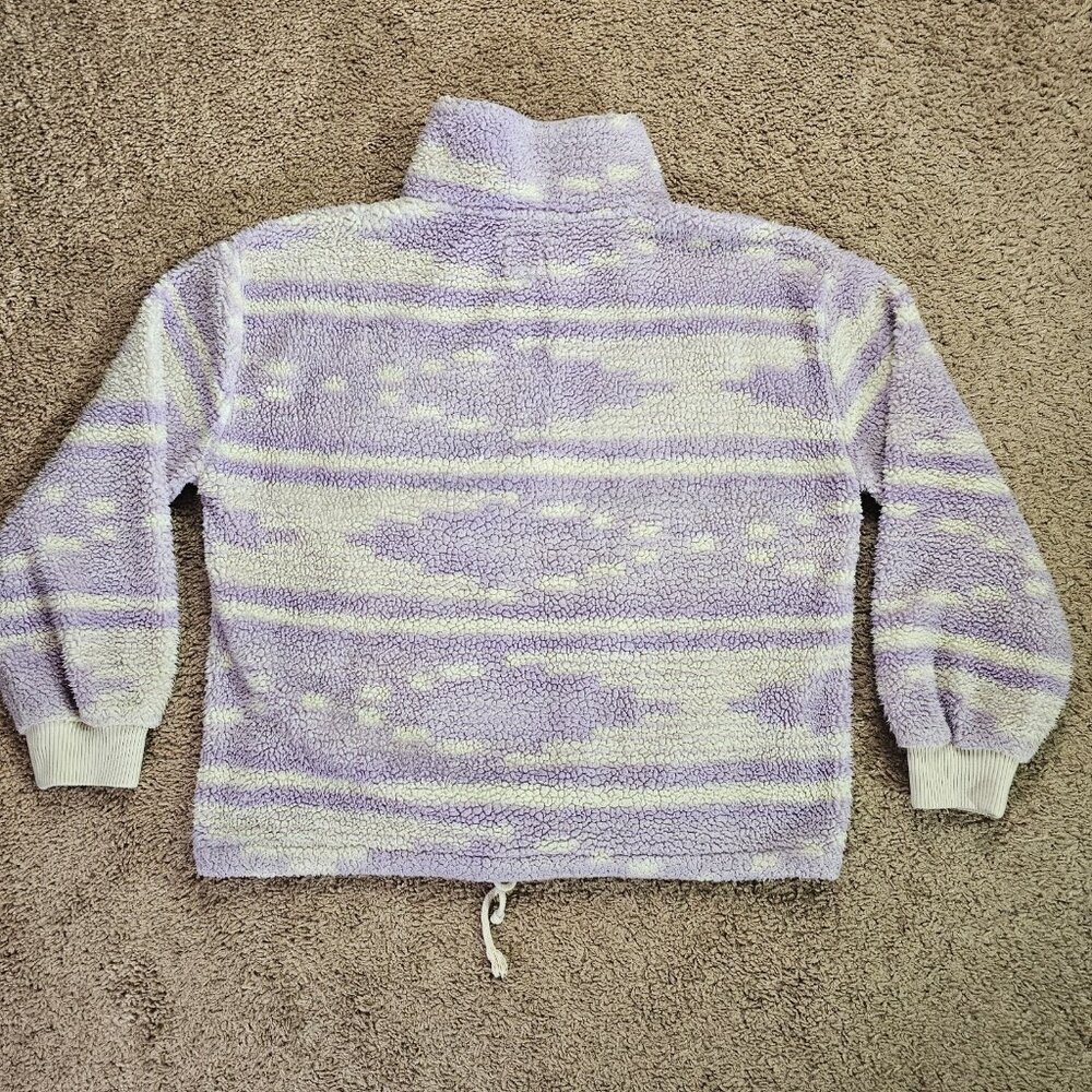 Billabong Sherpa Fleece Pullover Womens Large Lavender Creame Stripe 1/4 Zip - Picture 2 of 14
